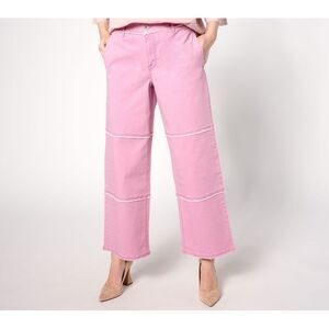 Maya J Women's Pants Sz 8 Wide Leg Jean Frayed Edges Pink A638910